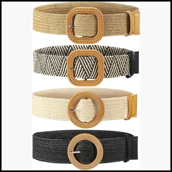 Straw Woven Elastic Waist Belt with Rattan Buckle for Dresses main image 6